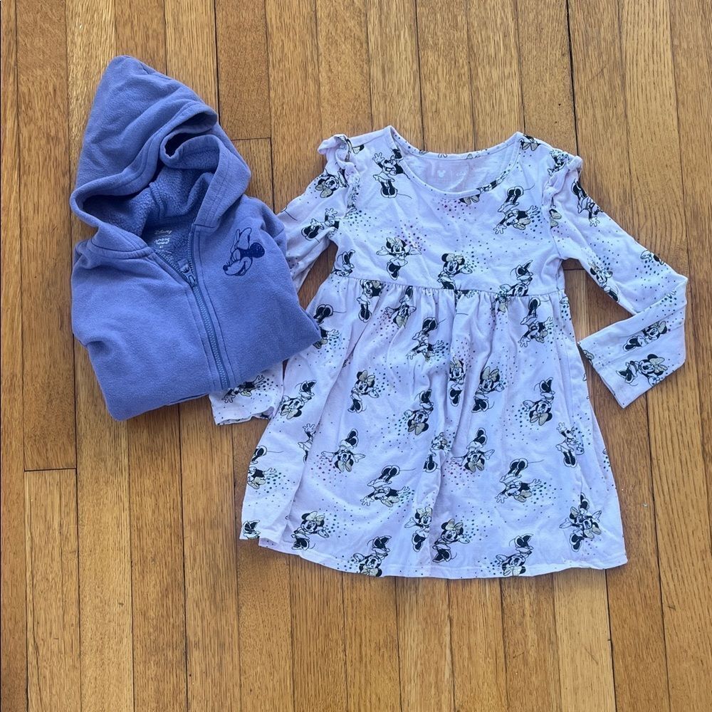 Kids Minnie Mouse Dress and Hoodie Set - lavender and light pink